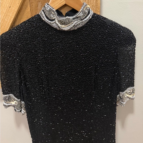 Vintage Oleg Cassini mini black tie sequin dress - Picture 5 of 7